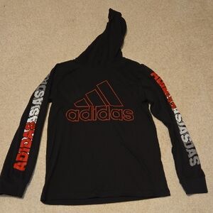 Adidas Boys Medium Long Sleeve Hooded T-shirt With Logo Sleeves